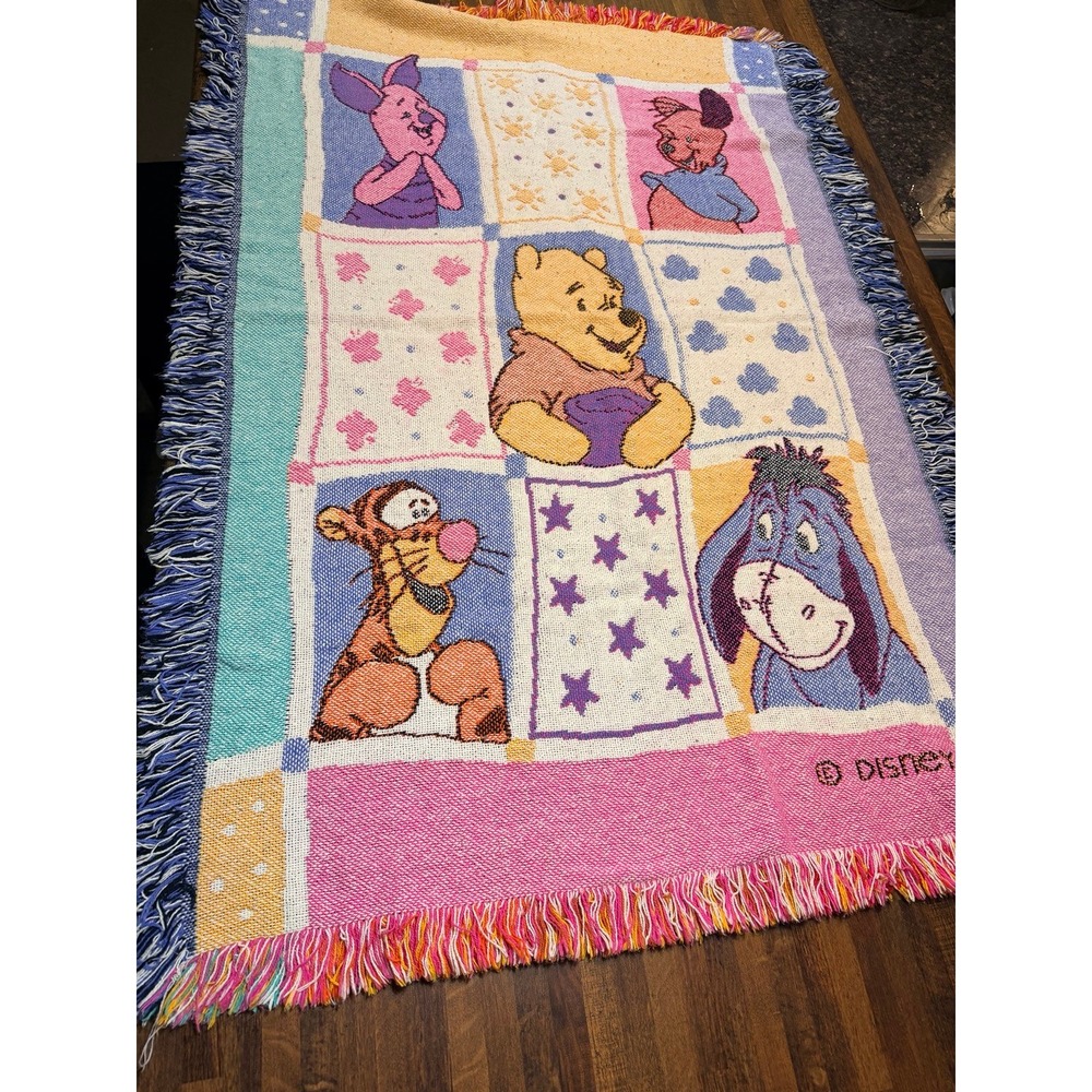 Vintage Disney Winnie the Pooh Tigger Eeyore Piglet Character tapestry Blanket